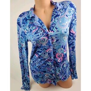 LILLY PULITZER Women's Ruffle‎ PJ Button Up Top Cosmic Size S